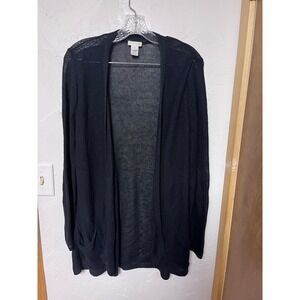 J. Jill Black Linen Blend Open Front Longline Cardigan Sweater Small Pockets